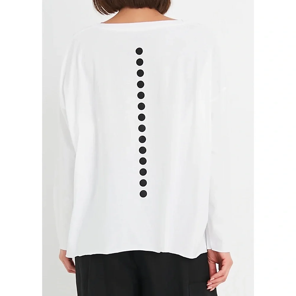 PLANET BY LAUREN G Dot Dot Dot Luxury Boxy T-Shirt White Black - Picture 3 of 13